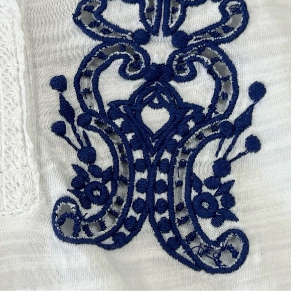 Lauren Ralph Lauren Womens V-Neck Tunic Embroidered Cotton 3/4 Sleeve White Sz S - Picture 6 of 9